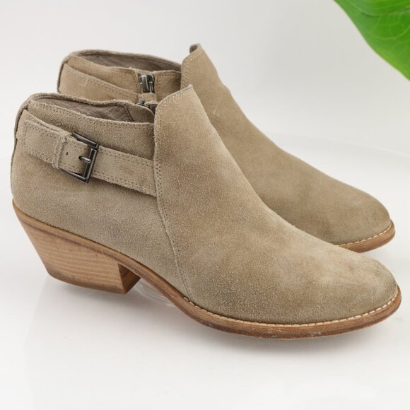 Eileen Fisher Womens Rein Boots Size 8 Tan Suede Low Block Heel Comfy Booties - Picture 2 of 11